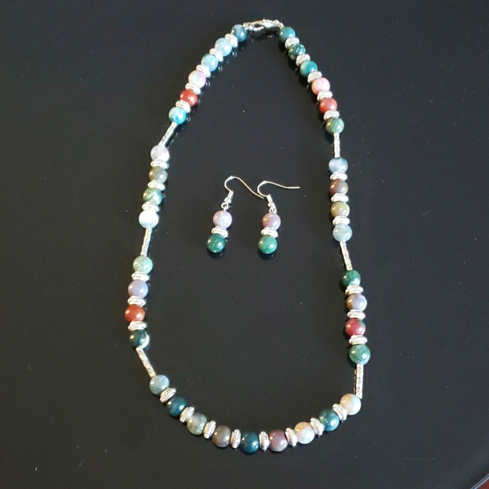 NEW Handmade Jewelry Set Earrings Necklace Greens/Blues/Reds